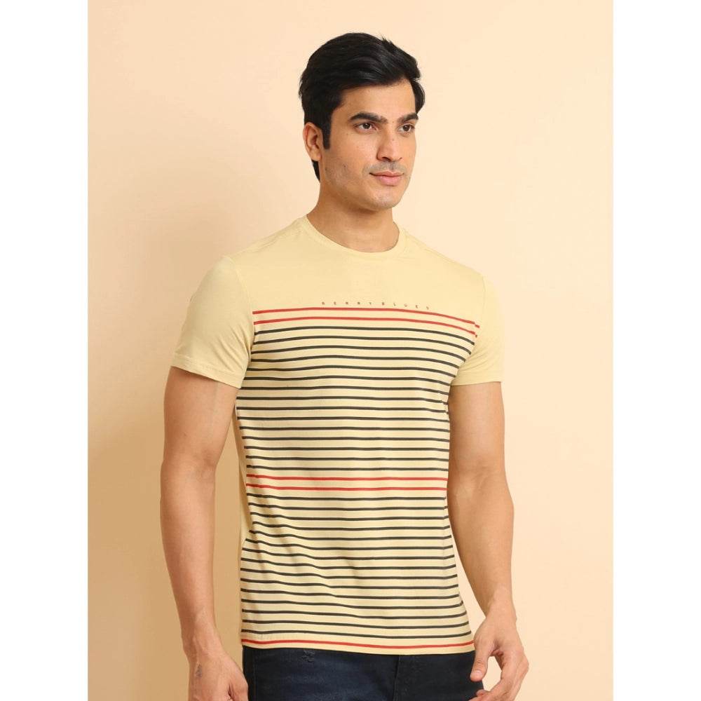 Generic Men's Casual Cotton Printed Round Neck Half Sleeve T-Shirt (Beige) - MYLUXURY LANE ENTERPRISE