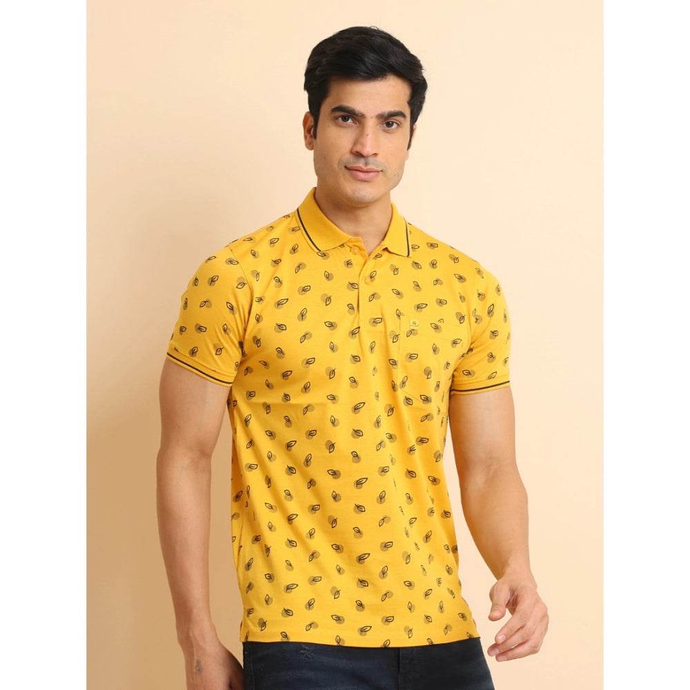 Generic Men's Casual Cotton Printed Polo Neck Half Sleeve T-Shirt (Mustard) - MYLUXURY LANE ENTERPRISE