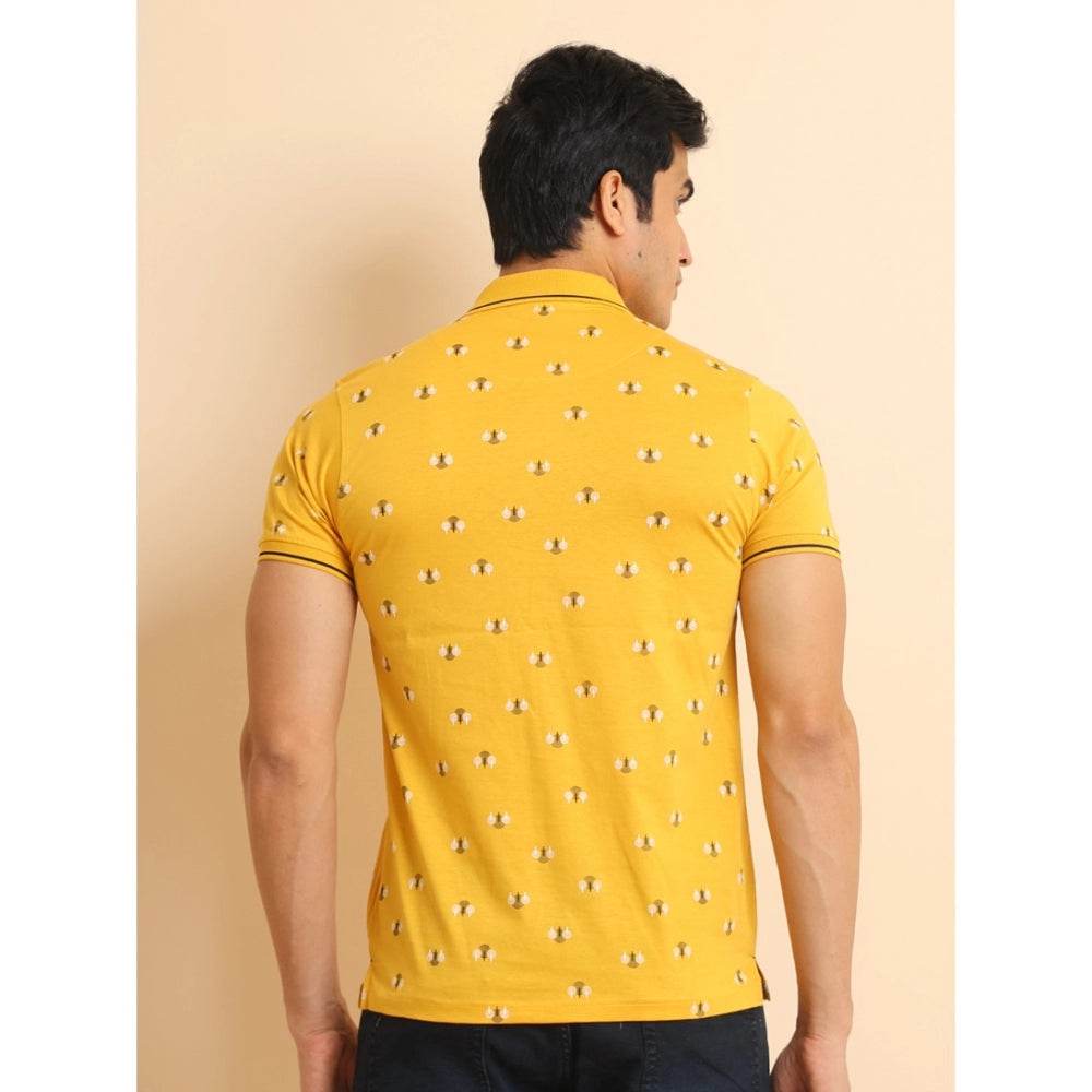 Generic Men's Casual Cotton Printed Polo Neck Half Sleeve T-Shirt (Mustard) - MYLUXURY LANE ENTERPRISE