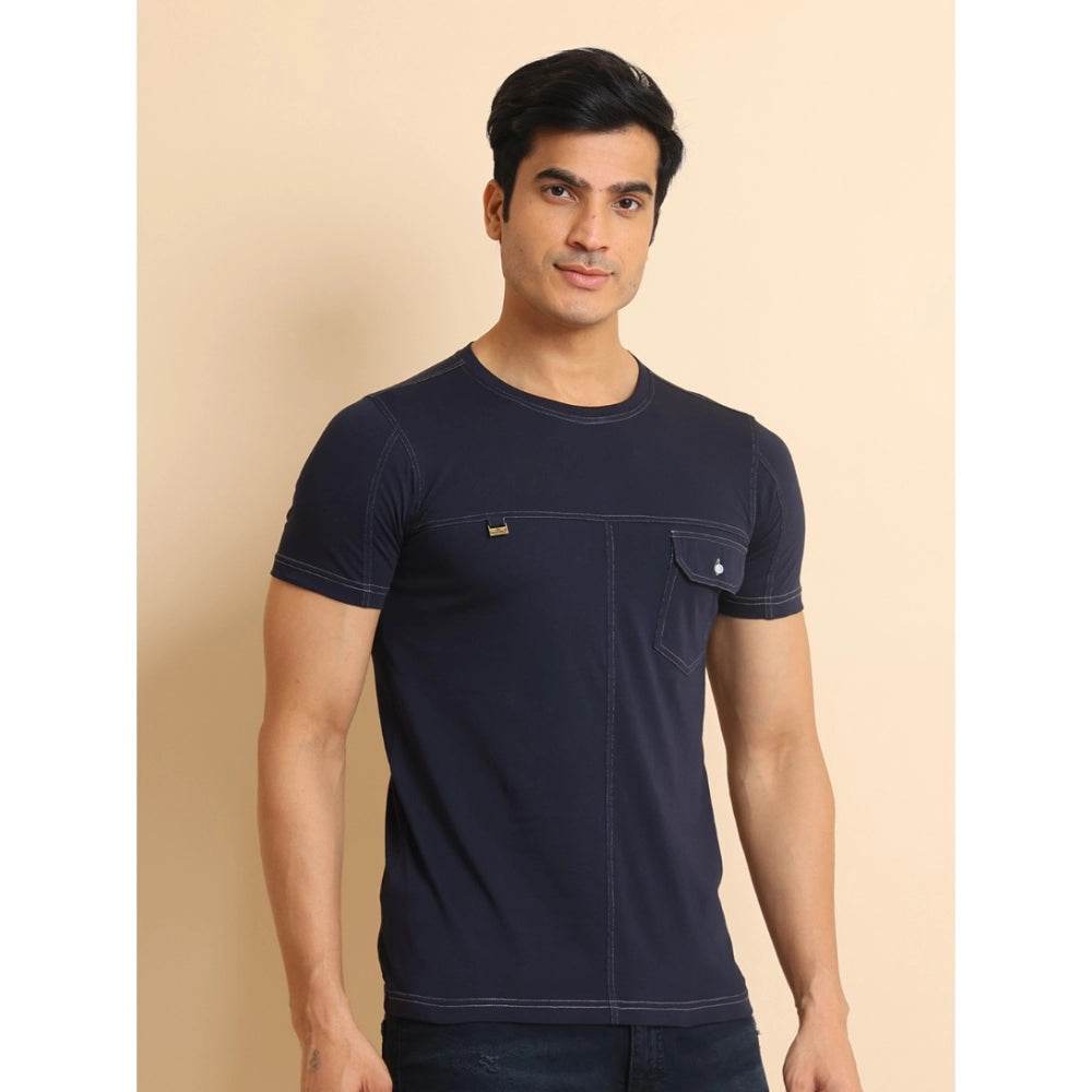 Generic Men's Casual Cotton Solid Round Neck Half Sleeve T-Shirt (Navy) - MYLUXURY LANE ENTERPRISE