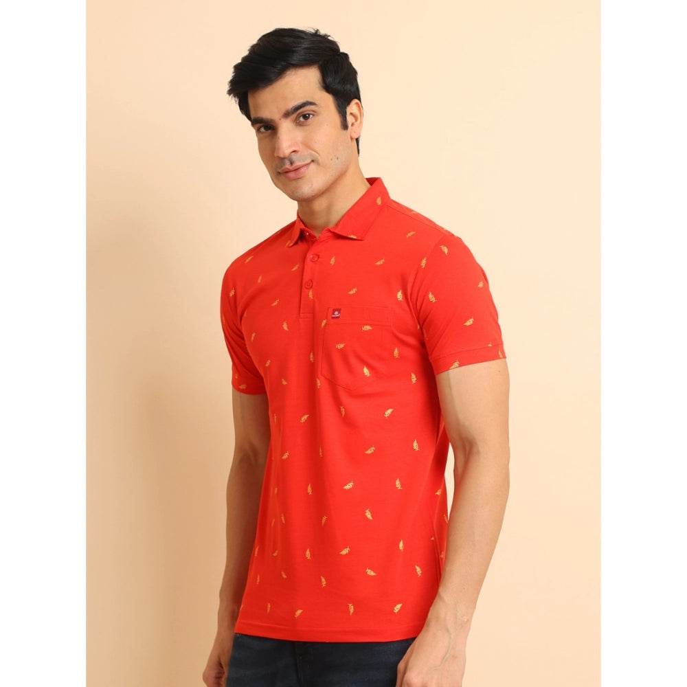 Generic Men's Casual Cotton Printed Polo Neck Half Sleeve T-Shirt (Red) - MYLUXURY LANE ENTERPRISE