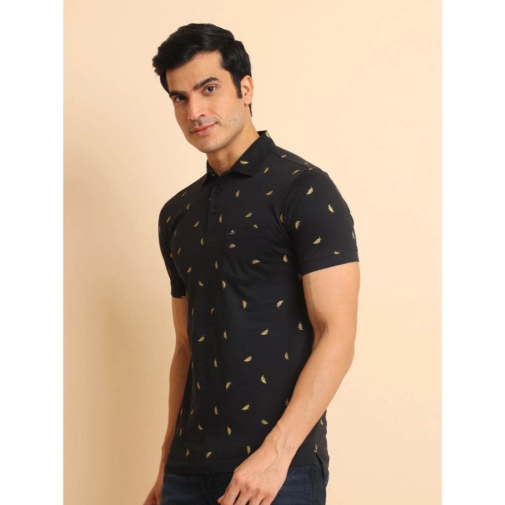 Generic Men's Casual Cotton Printed Polo Neck Half Sleeve T-Shirt (Black) - MYLUXURY LANE ENTERPRISE