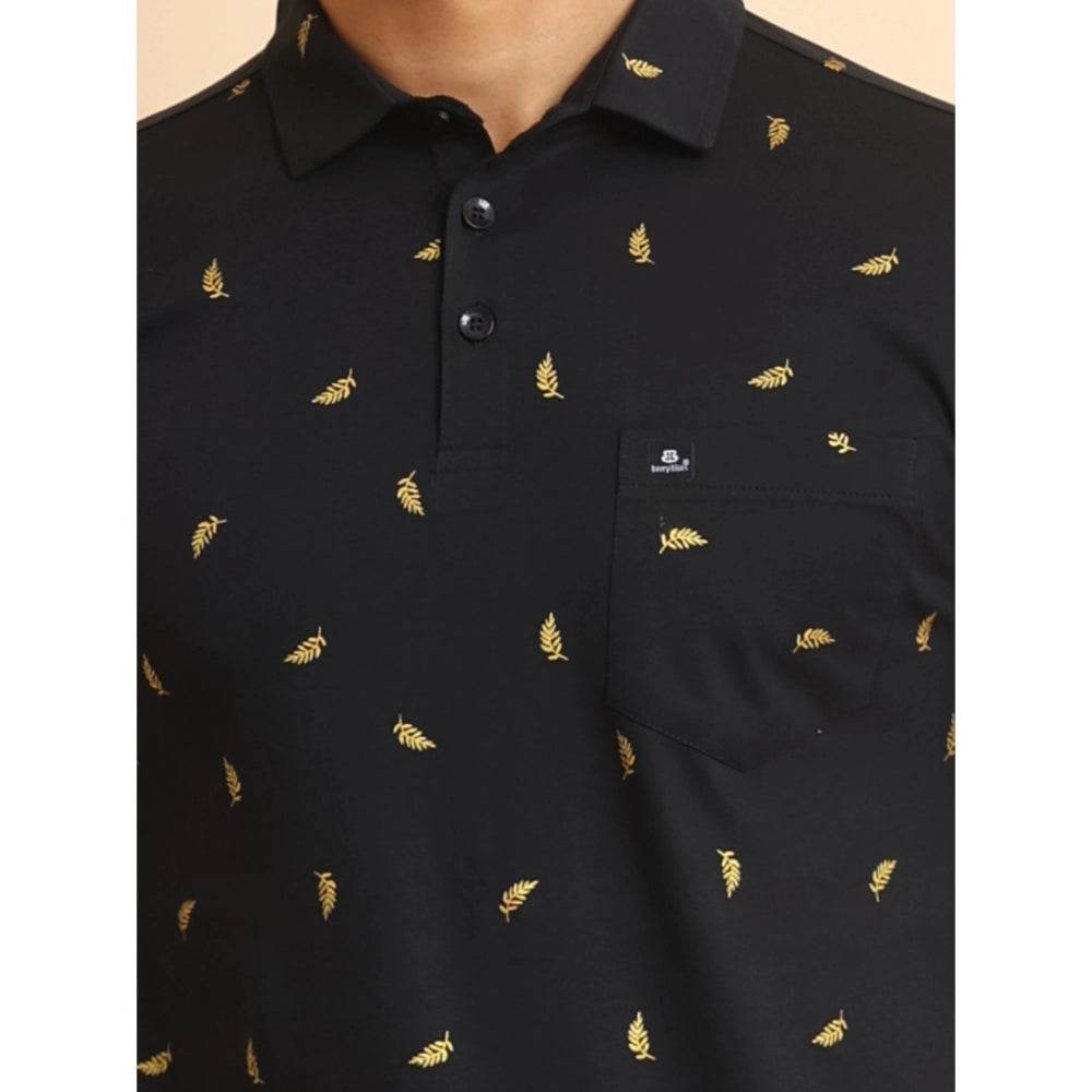 Generic Men's Casual Cotton Printed Polo Neck Half Sleeve T-Shirt (Black) - MYLUXURY LANE ENTERPRISE