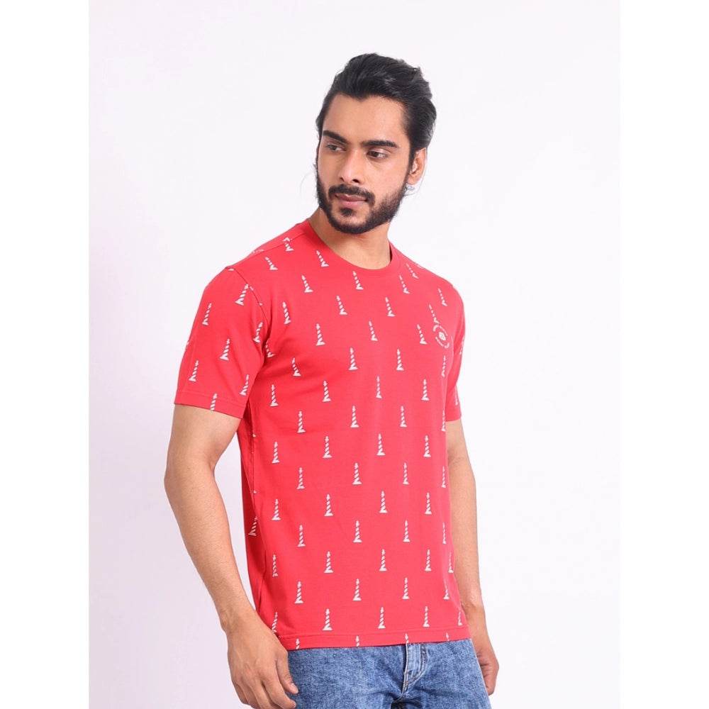 Generic Men's Casual Cotton Printed Round Neck Half Sleeve T-Shirt (Red) - MYLUXURY LANE ENTERPRISE