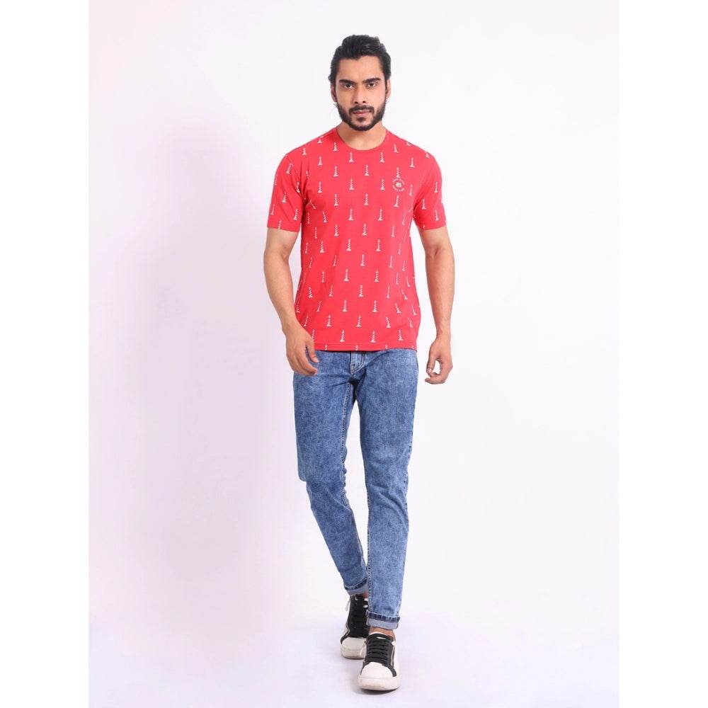Generic Men's Casual Cotton Printed Round Neck Half Sleeve T-Shirt (Red) - MYLUXURY LANE ENTERPRISE