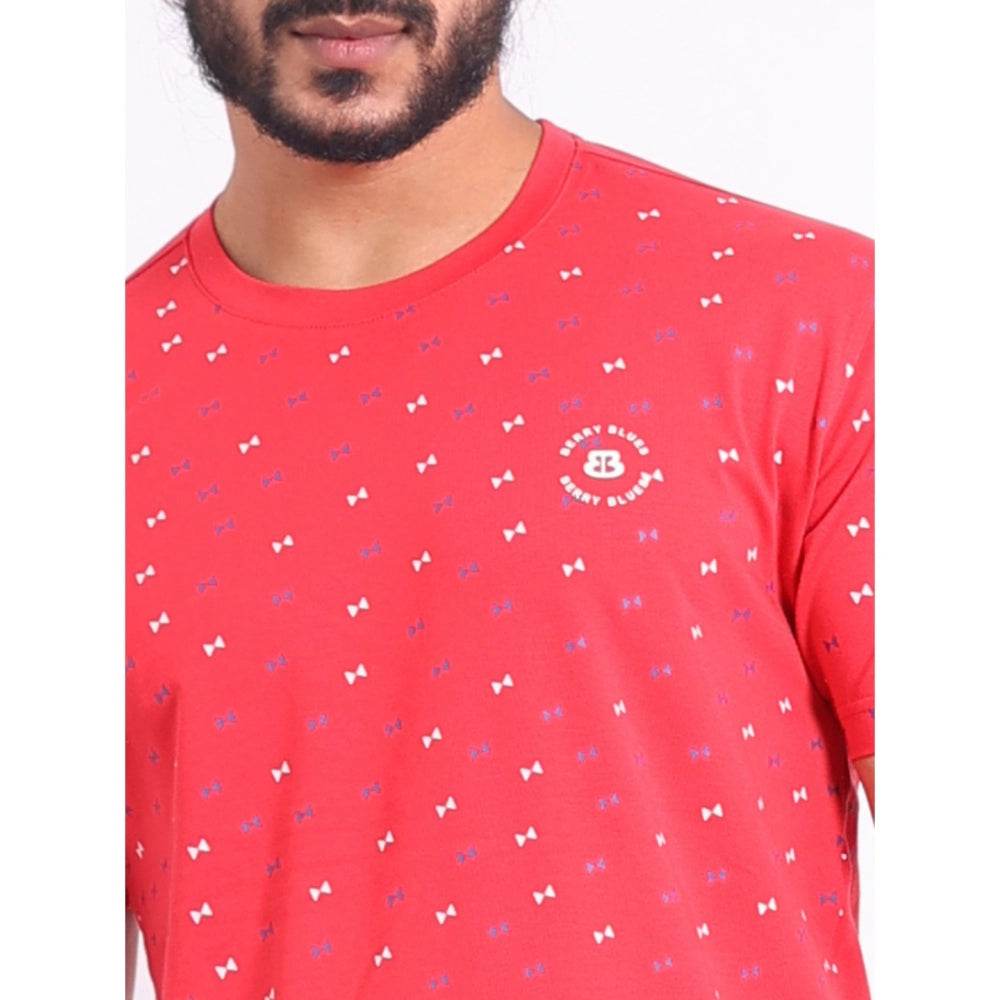Generic Men's Casual Cotton Printed Round Neck Half Sleeve T-Shirt (Red) - MYLUXURY LANE ENTERPRISE