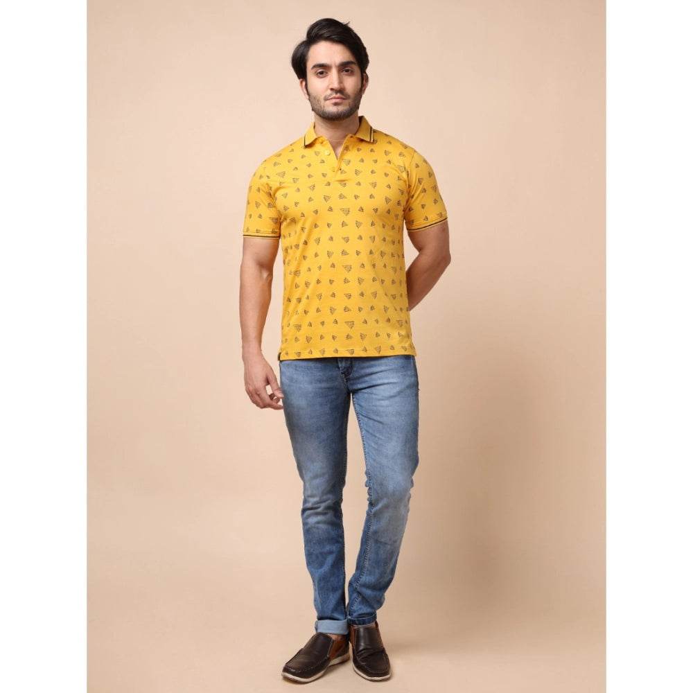 Generic Men's Casual Cotton Printed Polo Neck Half Sleeve T-Shirt (Mustard) - MYLUXURY LANE ENTERPRISE
