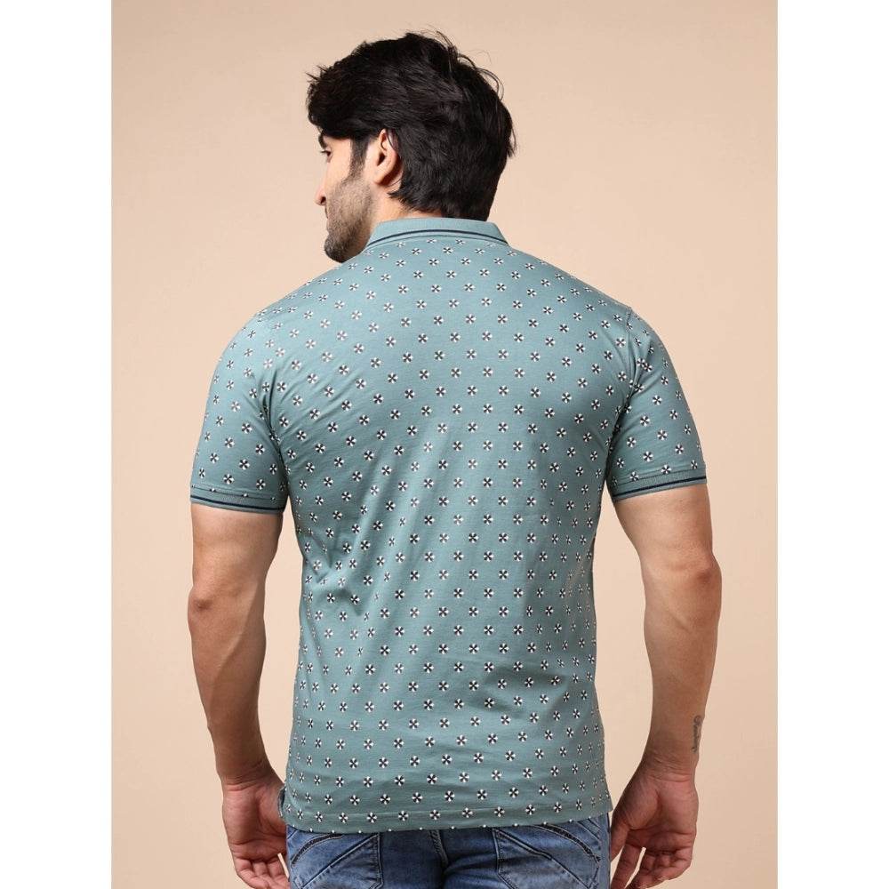 Generic Men's Casual Cotton Printed Polo Neck Half Sleeve T-Shirt (Grey) - MYLUXURY LANE ENTERPRISE