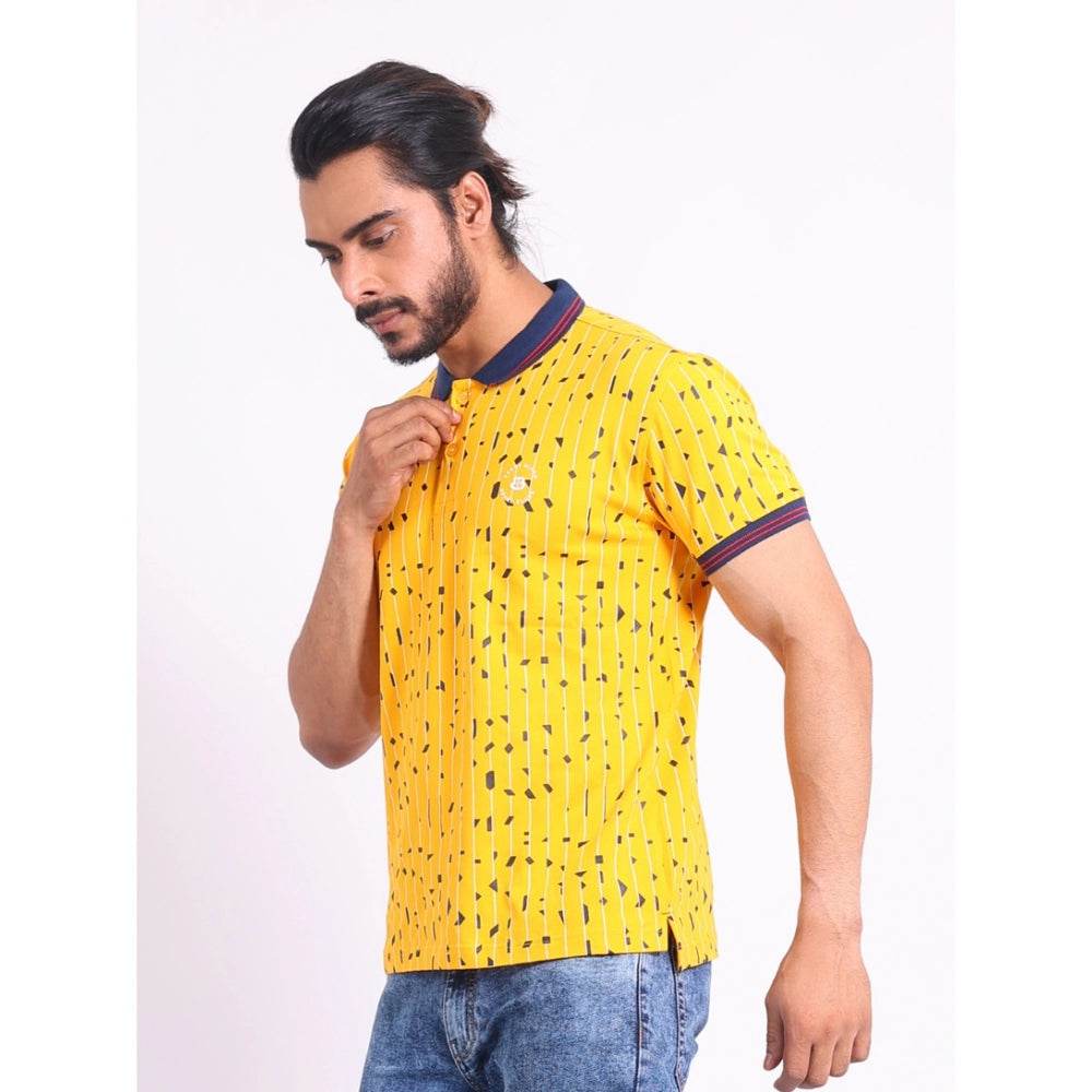 Generic Men's Casual Cotton Printed Polo Neck Half Sleeve T-Shirt (Turmeric) - MYLUXURY LANE ENTERPRISE