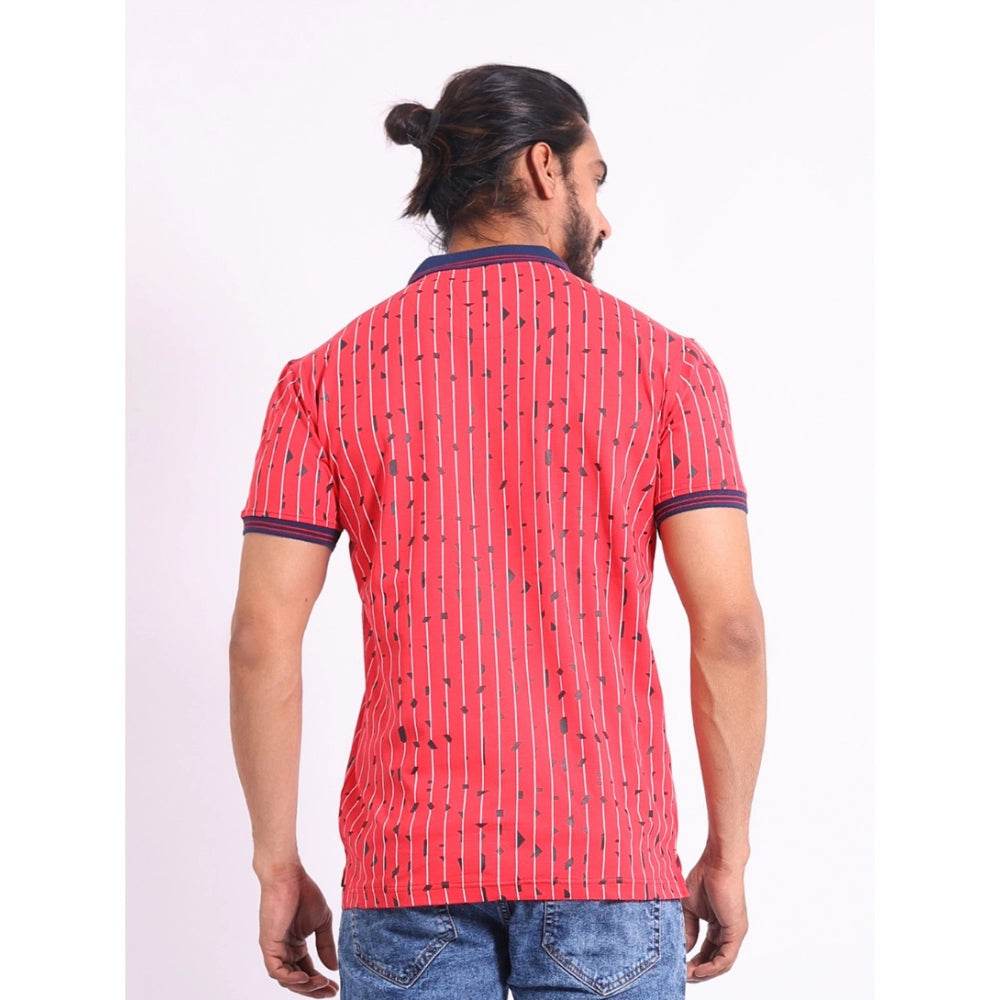 Generic Men's Casual Cotton Printed Polo Neck Half Sleeve T-Shirt (Red) - MYLUXURY LANE ENTERPRISE