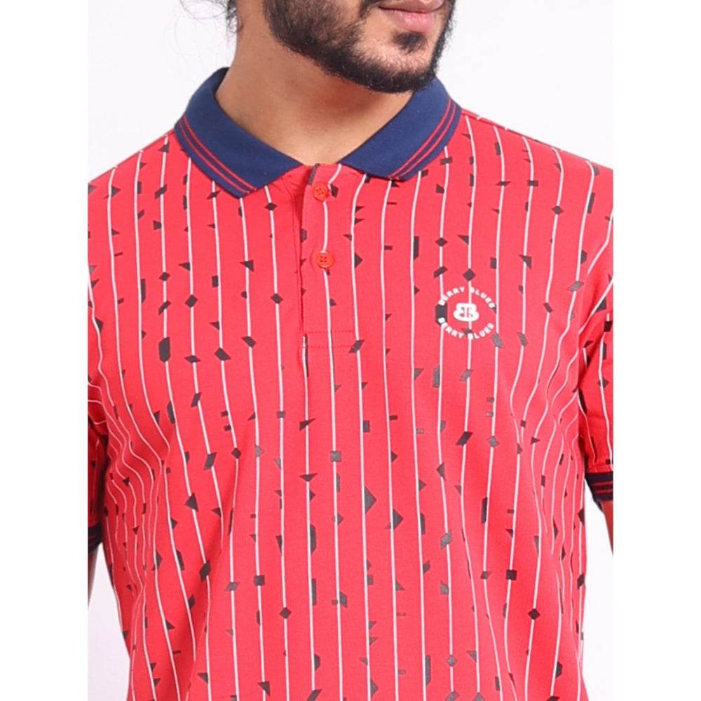 Generic Men's Casual Cotton Printed Polo Neck Half Sleeve T-Shirt (Red) - MYLUXURY LANE ENTERPRISE