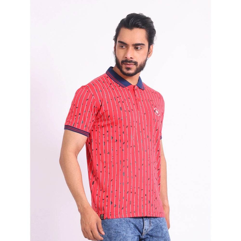 Generic Men's Casual Cotton Printed Polo Neck Half Sleeve T-Shirt (Red) - MYLUXURY LANE ENTERPRISE