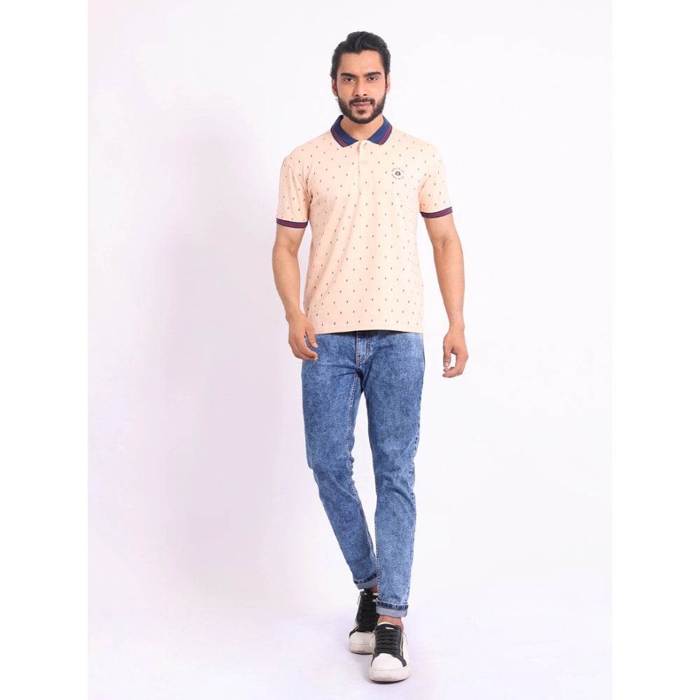 Generic Men's Casual Cotton Printed Polo Neck Half Sleeve T-Shirt (Peach) - MYLUXURY LANE ENTERPRISE