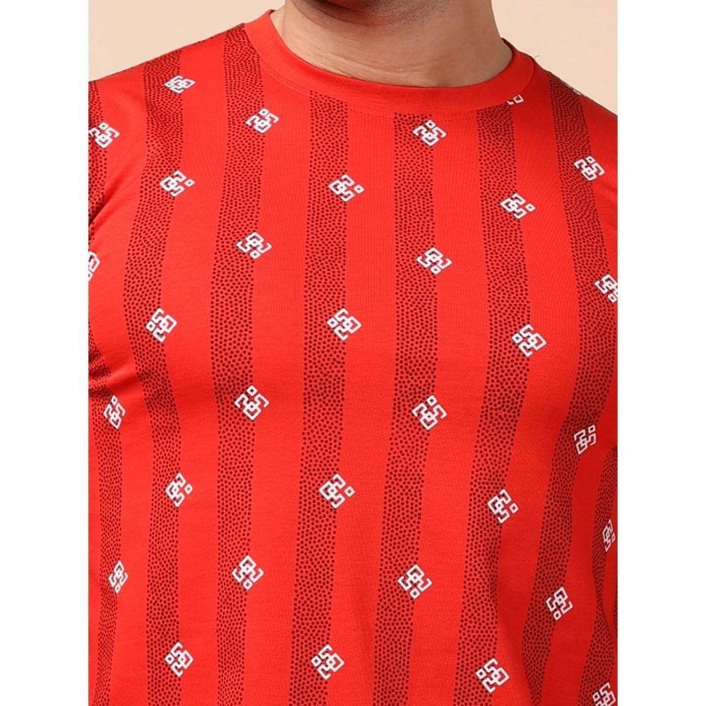Generic Men's Casual Cotton Printed Round Neck Full Sleeve T-Shirt (Red) - MYLUXURY LANE ENTERPRISE