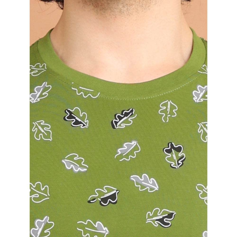 Generic Men's Casual Cotton Printed Round Neck Half Sleeve T-Shirt (Green) - MYLUXURY LANE ENTERPRISE