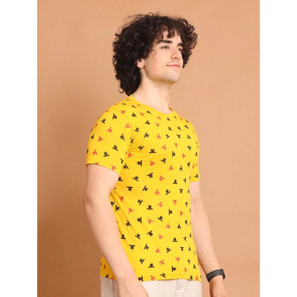 Generic Men's Casual Cotton Printed Round Neck Half Sleeve T-Shirt (Yellow) - MYLUXURY LANE ENTERPRISE