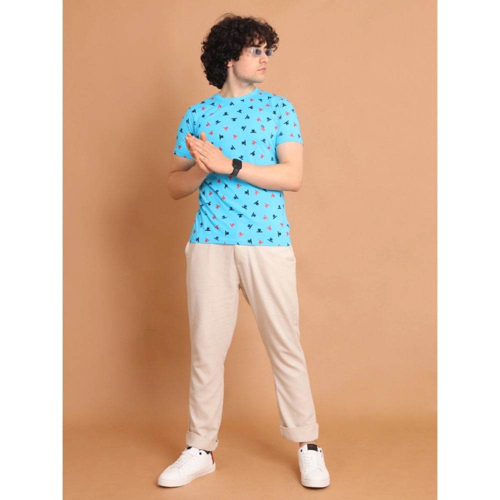 Generic Men's Casual Cotton Printed Round Neck Half Sleeve T-Shirt (Skyblue) - MYLUXURY LANE ENTERPRISE