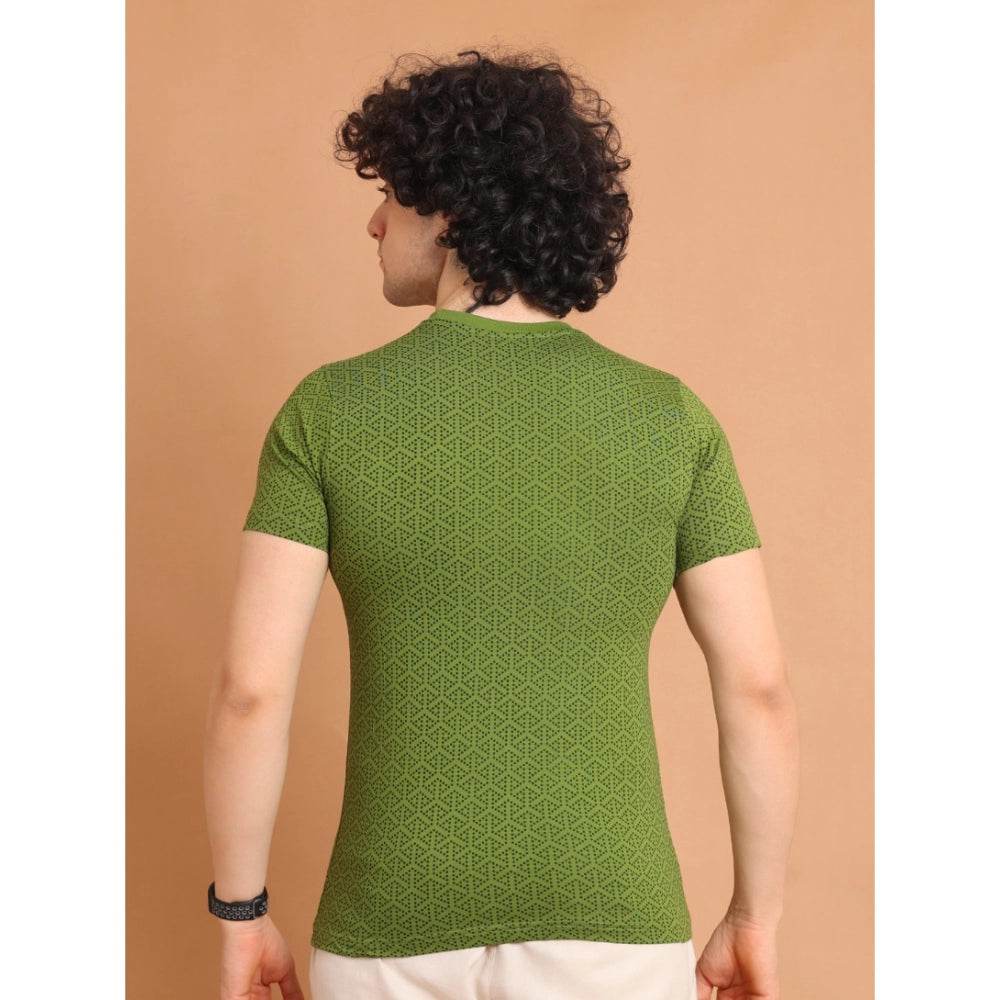 Generic Men's Casual Cotton Printed Round Neck Half Sleeve T-Shirt (Green) - MYLUXURY LANE ENTERPRISE