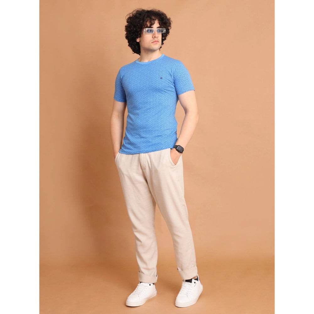 Generic Men's Casual Cotton Printed Round Neck Half Sleeve T-Shirt (LightBlue) - MYLUXURY LANE ENTERPRISE