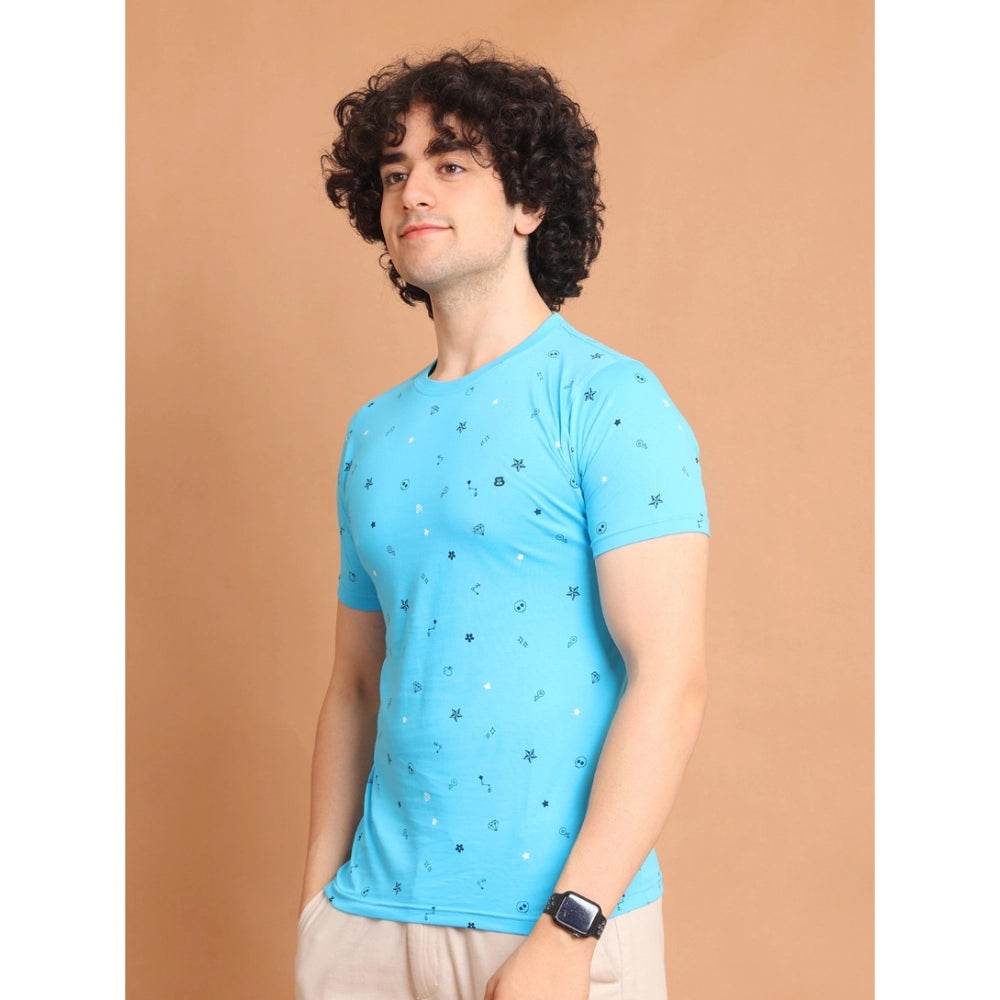 Generic Men's Casual Cotton Printed Round Neck Half Sleeve T-Shirt (Skyblue) - MYLUXURY LANE ENTERPRISE