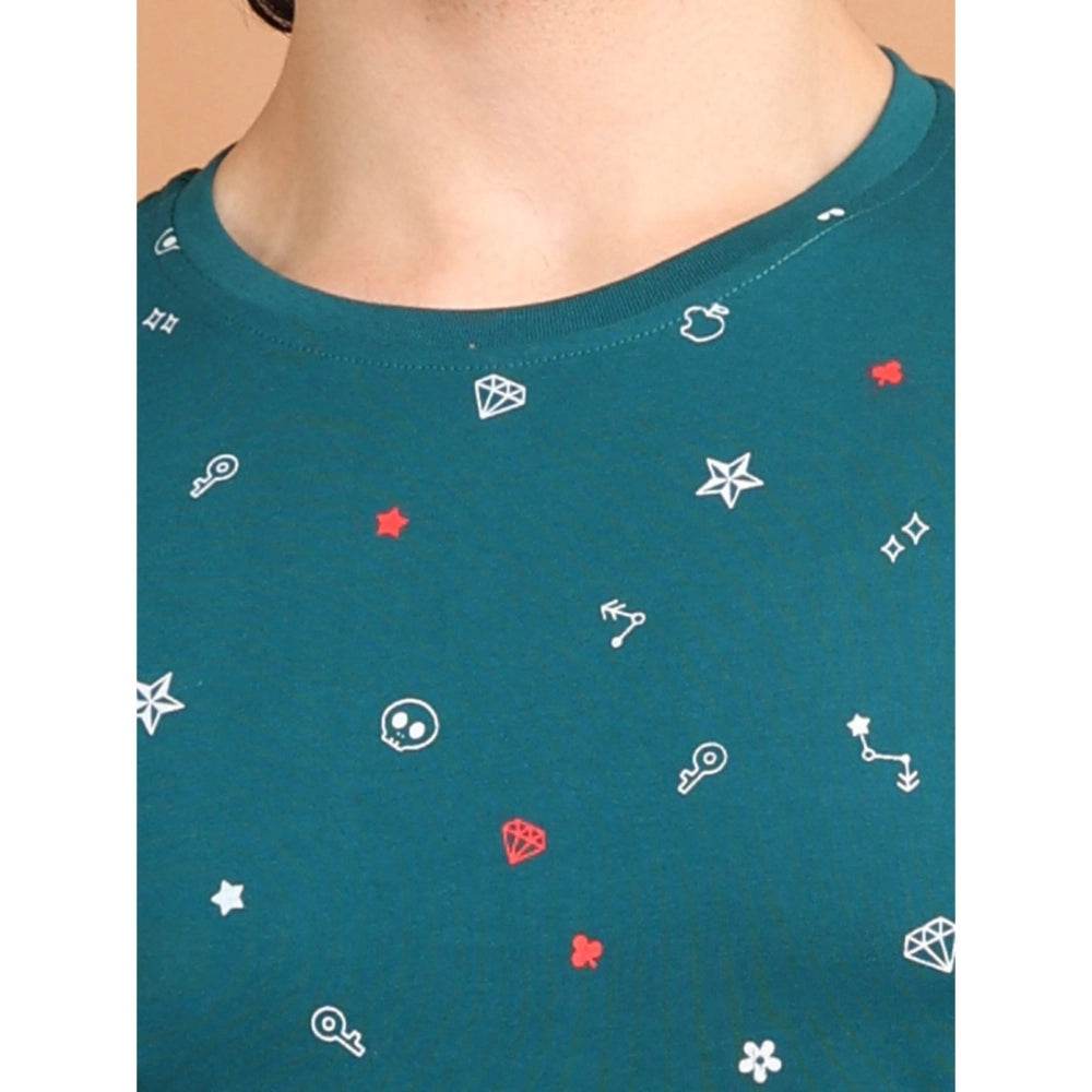 Generic Men's Casual Cotton Printed Round Neck Half Sleeve T-Shirt (Green) - MYLUXURY LANE ENTERPRISE