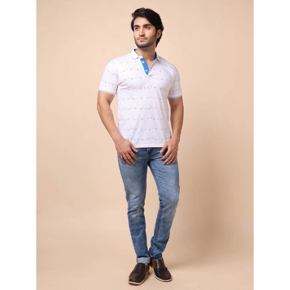 Generic Men's Casual Cotton Printed Polo Neck Half Sleeve T-Shirt (White) - MYLUXURY LANE ENTERPRISE