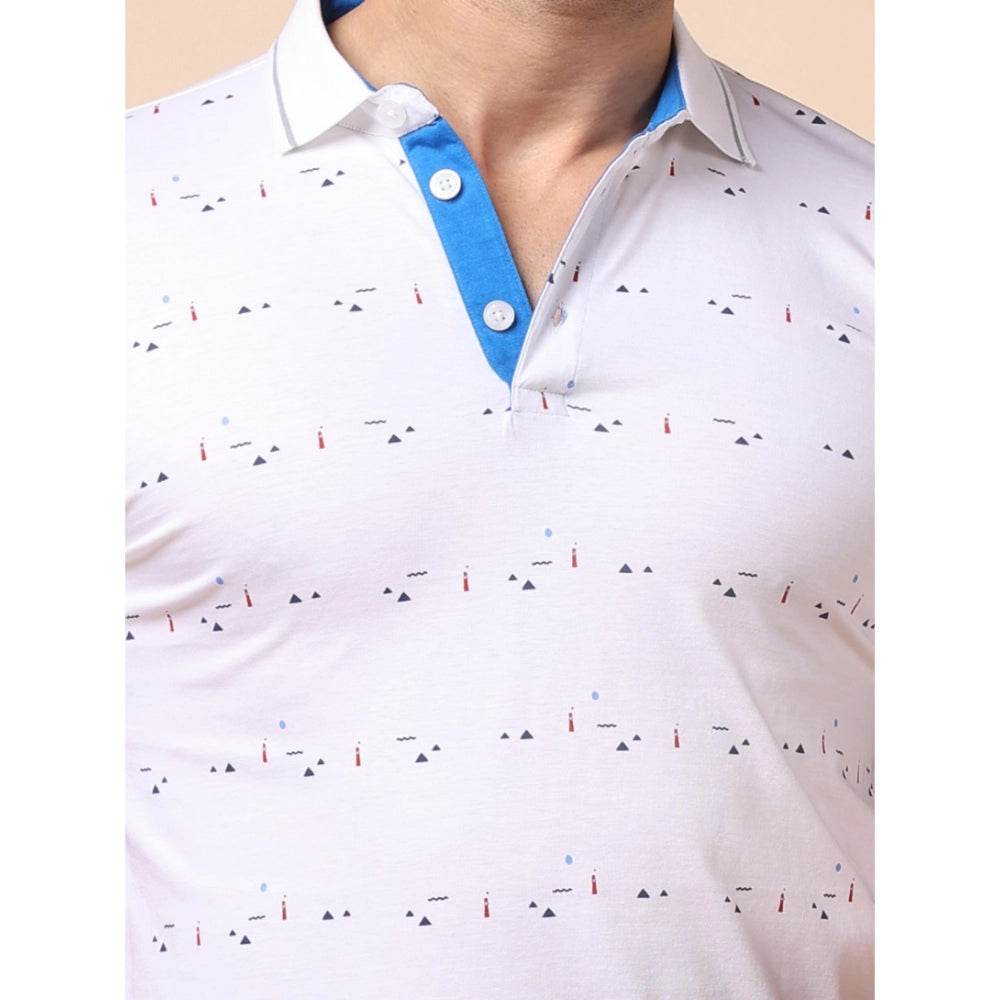 Generic Men's Casual Cotton Printed Polo Neck Half Sleeve T-Shirt (White) - MYLUXURY LANE ENTERPRISE