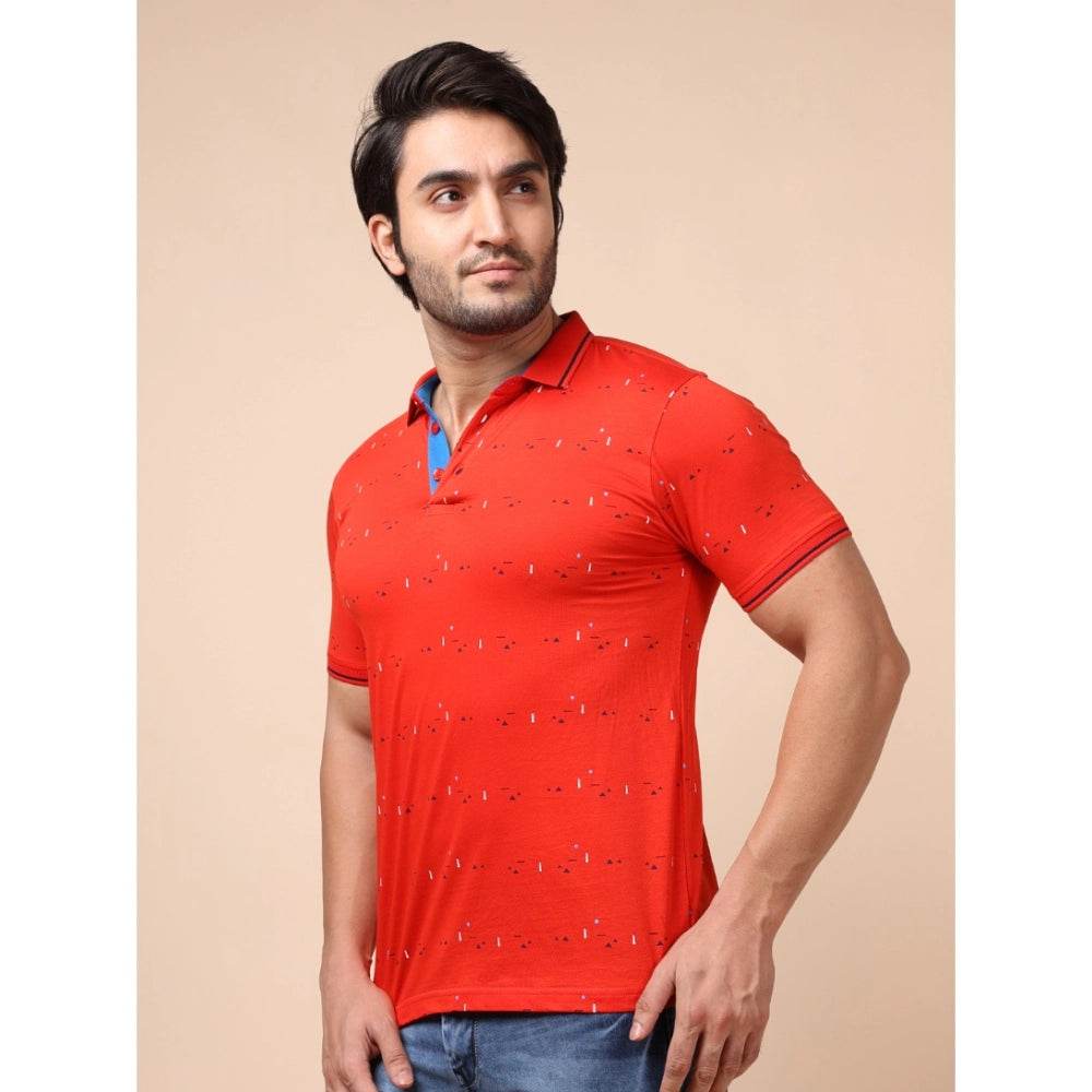 Generic Men's Casual Cotton Printed Polo Neck Half Sleeve T-Shirt (Red) - MYLUXURY LANE ENTERPRISE