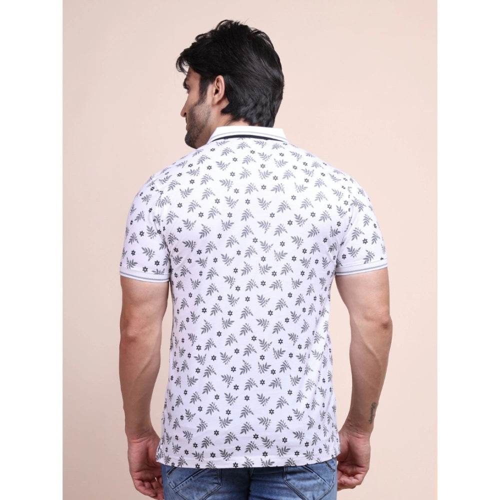 Generic Men's Casual Cotton Printed Polo Neck Half Sleeve T-Shirt (White) - MYLUXURY LANE ENTERPRISE