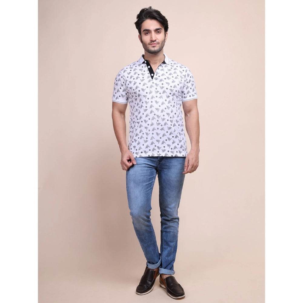 Generic Men's Casual Cotton Printed Polo Neck Half Sleeve T-Shirt (White) - MYLUXURY LANE ENTERPRISE