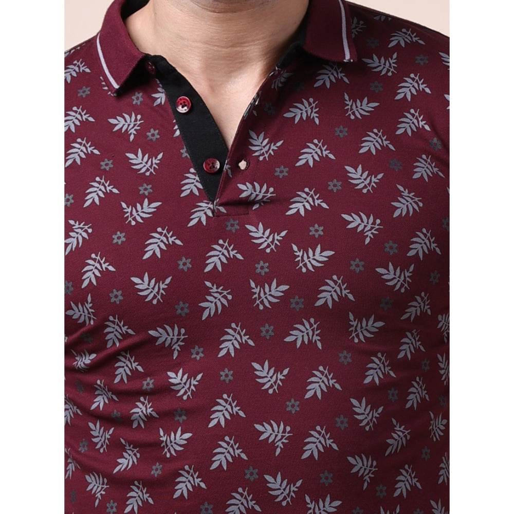 Generic Men's Casual Cotton Printed Polo Neck Half Sleeve T-Shirt (Plum) - MYLUXURY LANE ENTERPRISE