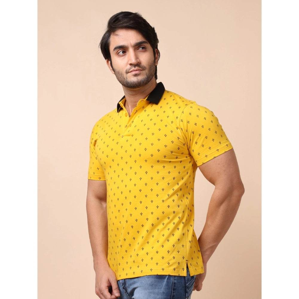 Generic Men's Casual Cotton Printed Polo Neck Half Sleeve T-Shirt (Yellow) - MYLUXURY LANE ENTERPRISE