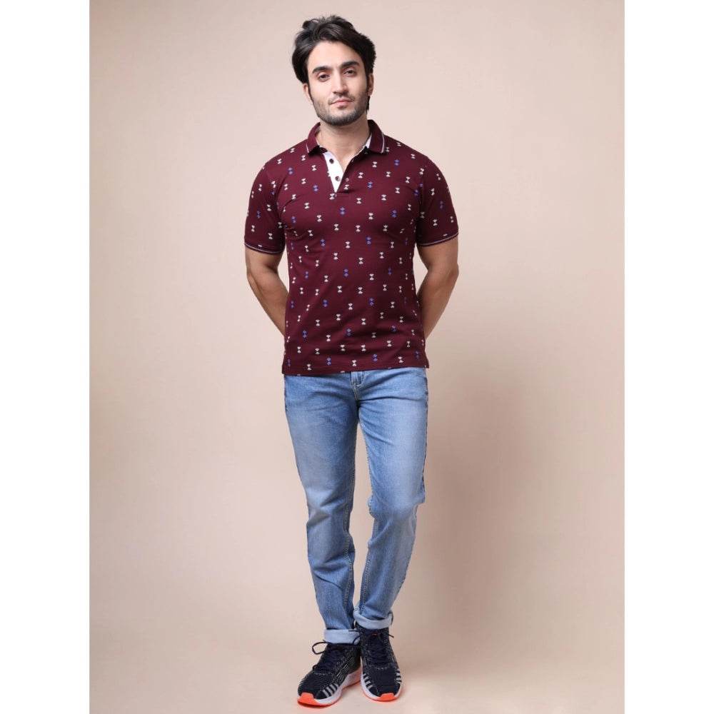 Generic Men's Casual Cotton Printed Polo Neck Half Sleeve T-Shirt (Plum) - MYLUXURY LANE ENTERPRISE