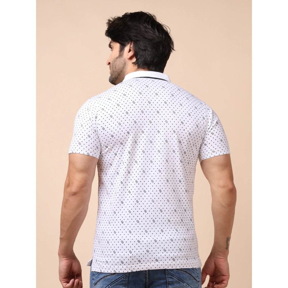 Generic Men's Casual Cotton Printed Polo Neck Half Sleeve T-Shirt (White) - MYLUXURY LANE ENTERPRISE
