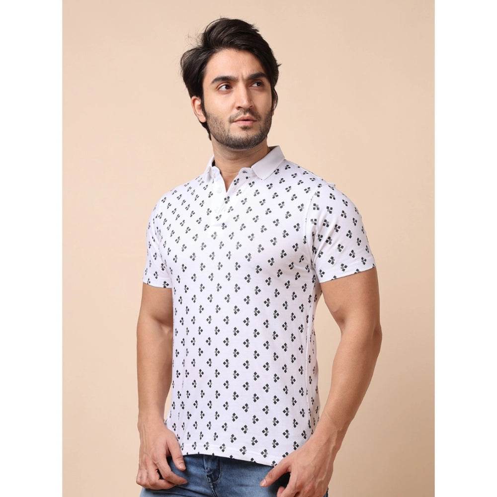Generic Men's Casual Cotton Printed Polo Neck Half Sleeve T-Shirt (White) - MYLUXURY LANE ENTERPRISE