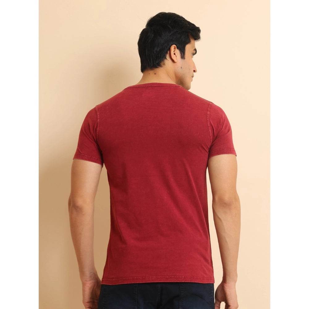 Generic Men's Casual Cotton Printed Round Neck Half Sleeve T-Shirt (Maroon) - MYLUXURY LANE ENTERPRISE