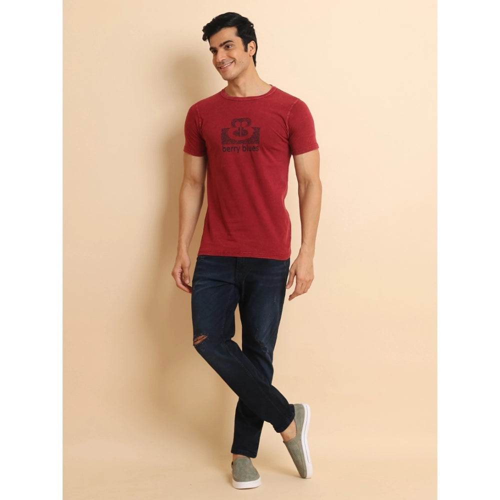 Generic Men's Casual Cotton Printed Round Neck Half Sleeve T-Shirt (Maroon) - MYLUXURY LANE ENTERPRISE