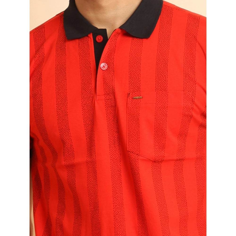 Generic Men's Casual Cotton Printed Polo Neck Half Sleeve T-Shirt (Red) - MYLUXURY LANE ENTERPRISE