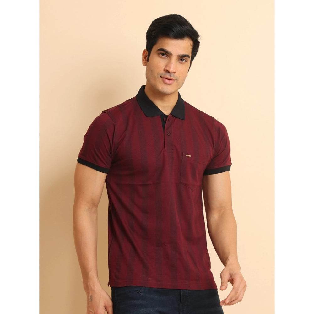 Generic Men's Casual Cotton Printed Polo Neck Half Sleeve T-Shirt (Plum) - MYLUXURY LANE ENTERPRISE