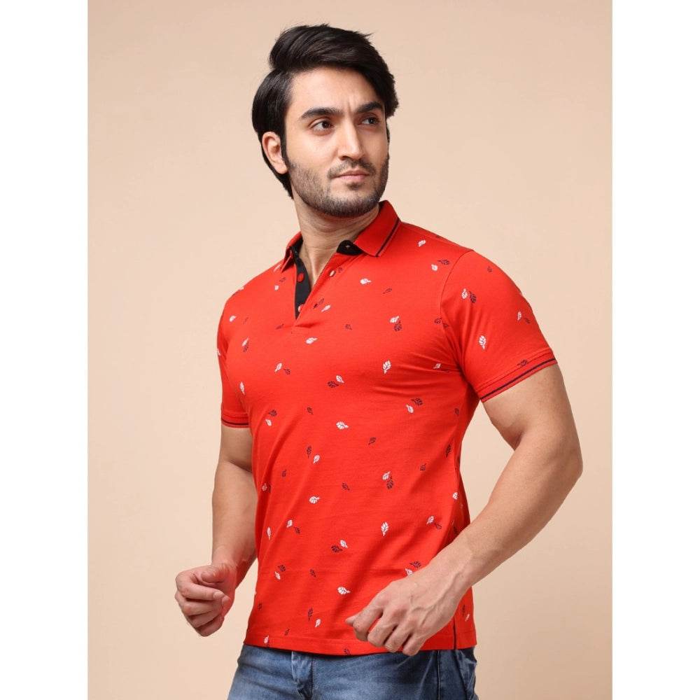 Generic Men's Casual Cotton Printed Polo Neck Half Sleeve T-Shirt (Red) - MYLUXURY LANE ENTERPRISE