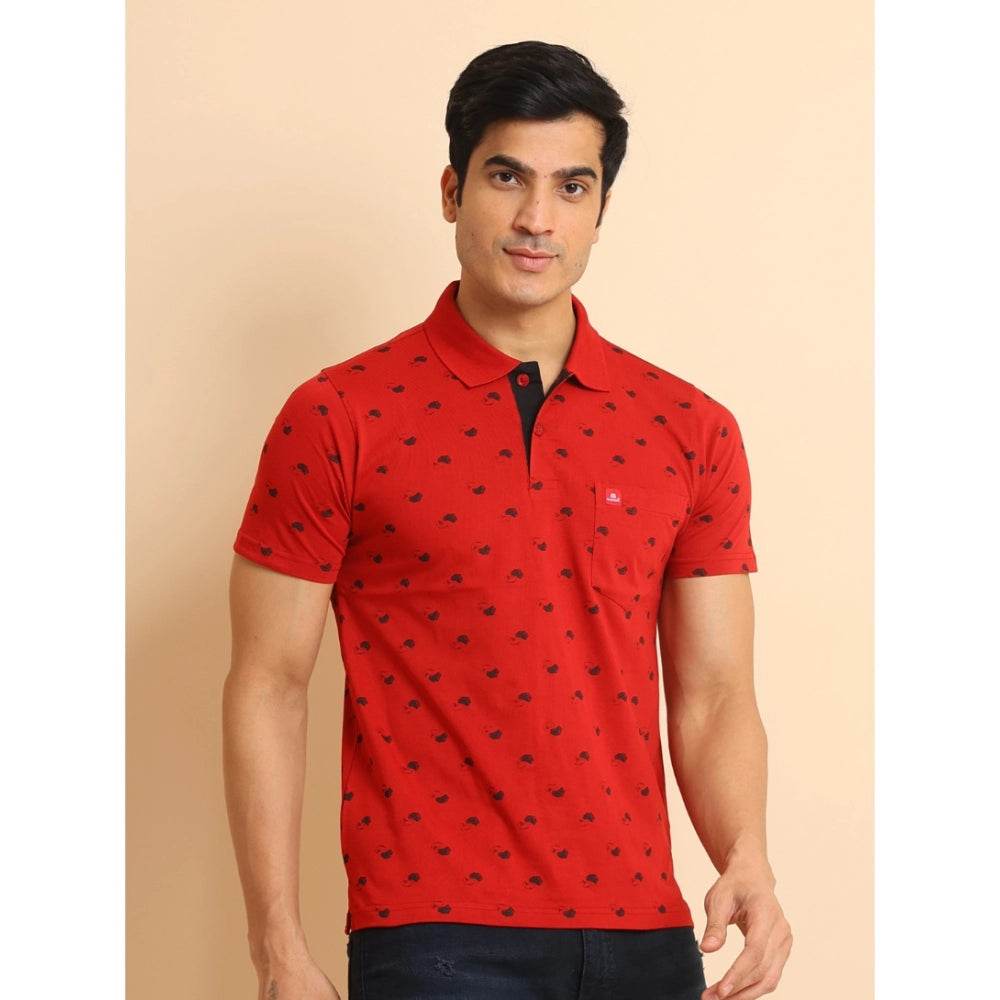 Generic Men's Casual Cotton Printed Polo Neck Half Sleeve T-Shirt (Red) - MYLUXURY LANE ENTERPRISE