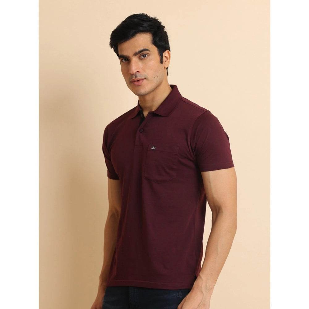 Generic Men's Casual Cotton Printed Polo Neck Half Sleeve T-Shirt (Wine) - MYLUXURY LANE ENTERPRISE