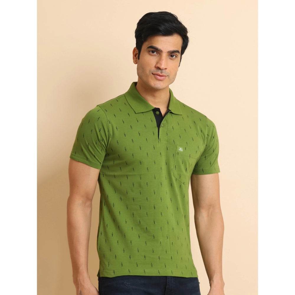 Generic Men's Casual Cotton Printed Polo Neck Half Sleeve T-Shirt (Green) - MYLUXURY LANE ENTERPRISE