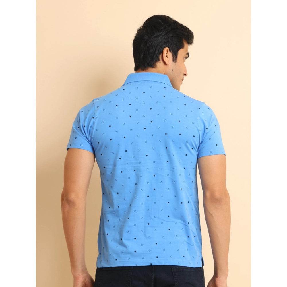 Generic Men's Casual Cotton Printed Polo Neck Half Sleeve T-Shirt (Blue) - MYLUXURY LANE ENTERPRISE
