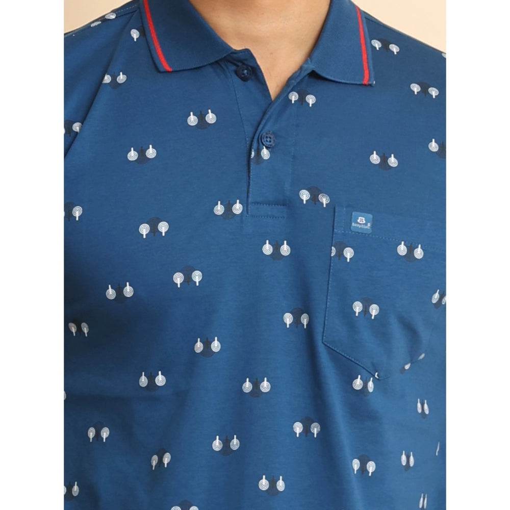 Generic Men's Casual Cotton Printed Polo Neck Half Sleeve T-Shirt (Blue) - MYLUXURY LANE ENTERPRISE