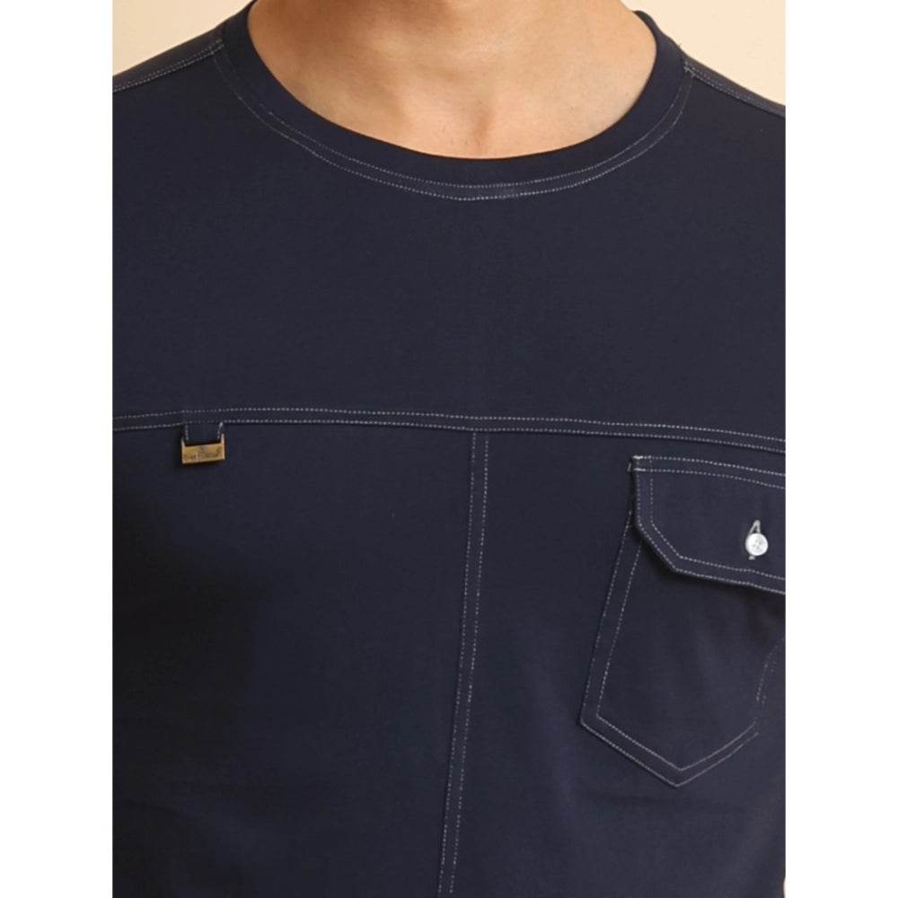 Generic Men's Casual Cotton Solid Round Neck Half Sleeve T-Shirt (Navy) - MYLUXURY LANE ENTERPRISE