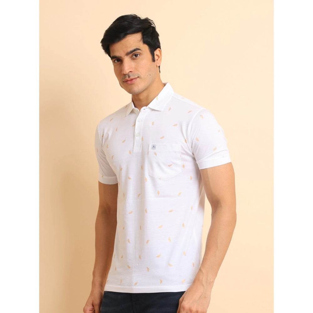 Generic Men's Casual Cotton Printed Polo Neck Half Sleeve T-Shirt (White) - MYLUXURY LANE ENTERPRISE