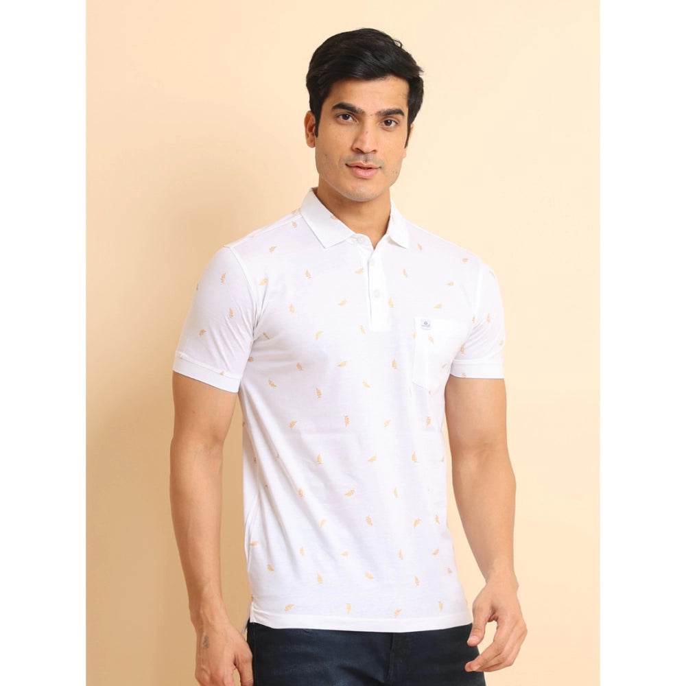 Generic Men's Casual Cotton Printed Polo Neck Half Sleeve T-Shirt (White) - MYLUXURY LANE ENTERPRISE