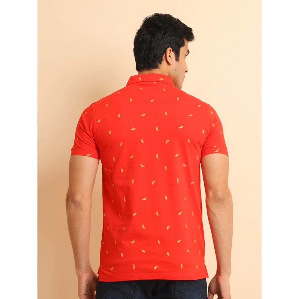 Generic Men's Casual Cotton Printed Polo Neck Half Sleeve T-Shirt (Red) - MYLUXURY LANE ENTERPRISE