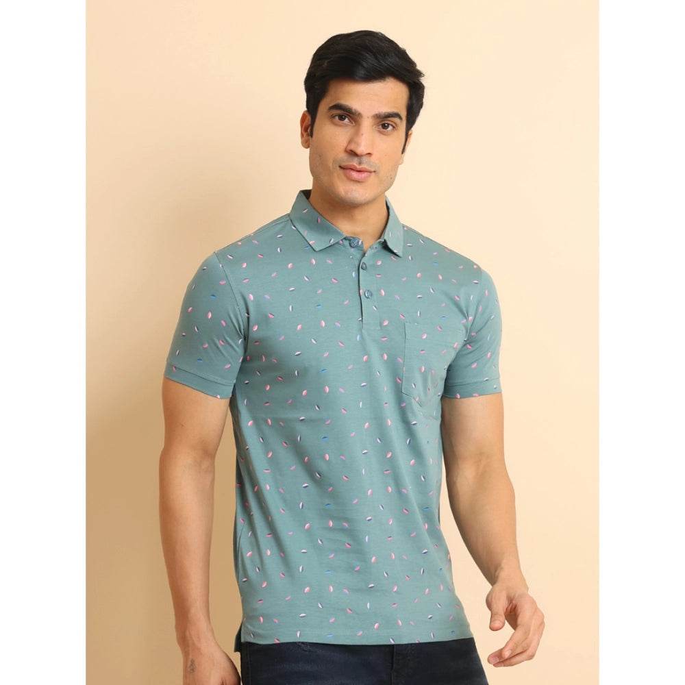 Generic Men's Casual Cotton Printed Polo Neck Half Sleeve T-Shirt (Grey) - MYLUXURY LANE ENTERPRISE